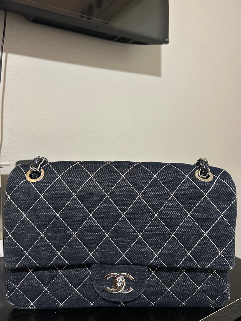 CHANEL Quilted Denim Messenger Bag